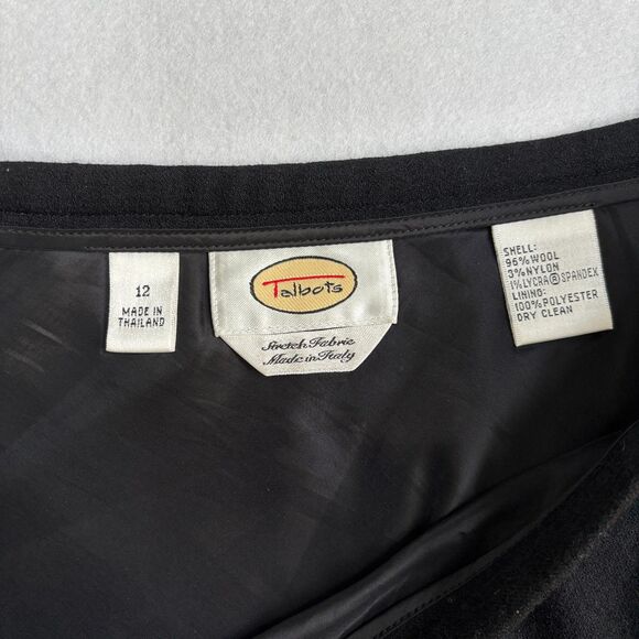 Talbots VTG Embroidered Wool Knee Length Skirt Women's 12 Black Scalloped Lined - Picture 3 of 6